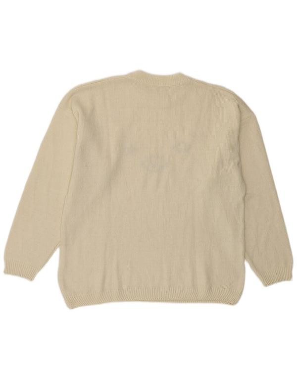 Vintage dame sweater med rund hals DK 14 Medium Off White Uld