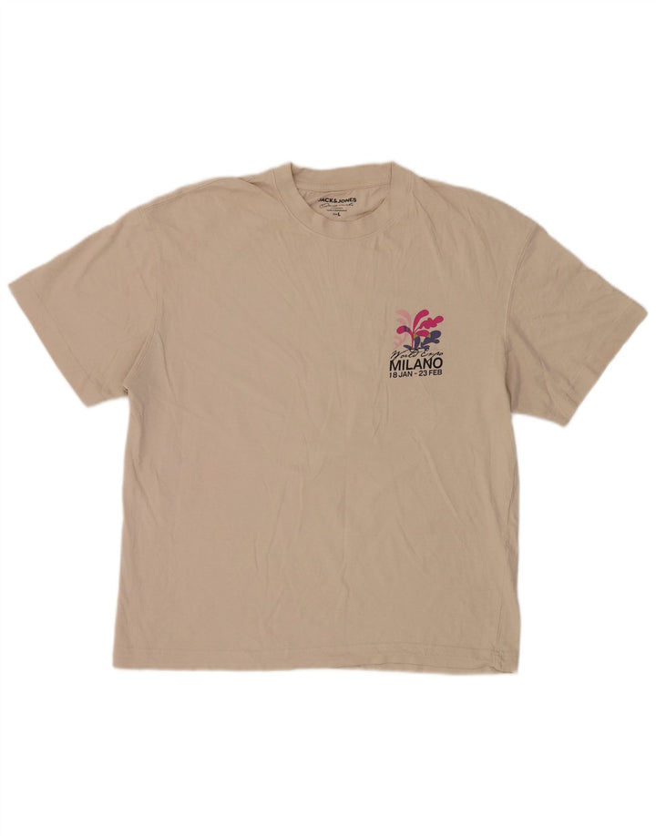 JACK & JONES Herre grafisk T-shirt Top Stor Beige Bomuld