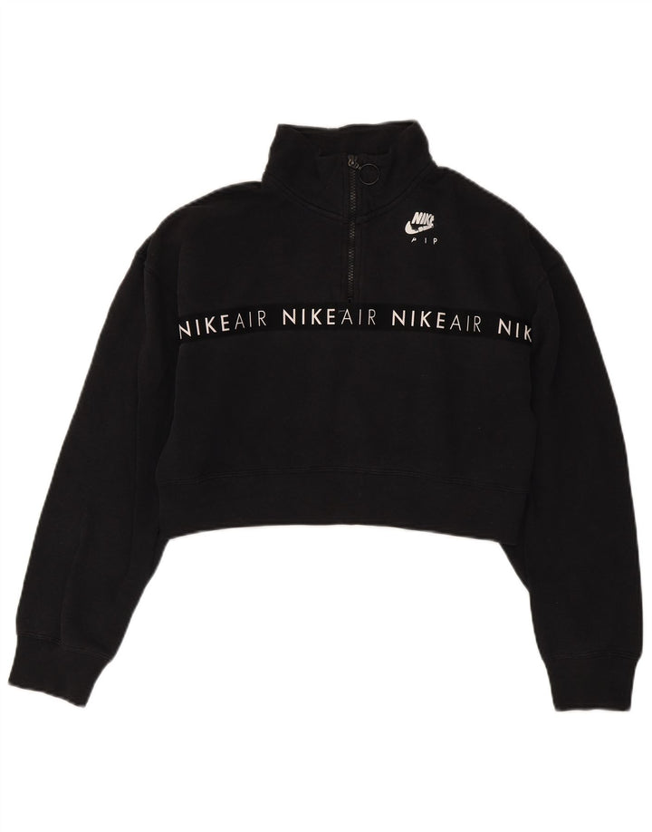 Nike Dame Oversized Graphic Crop Sweatshirt Jumper UK 10 Small Black