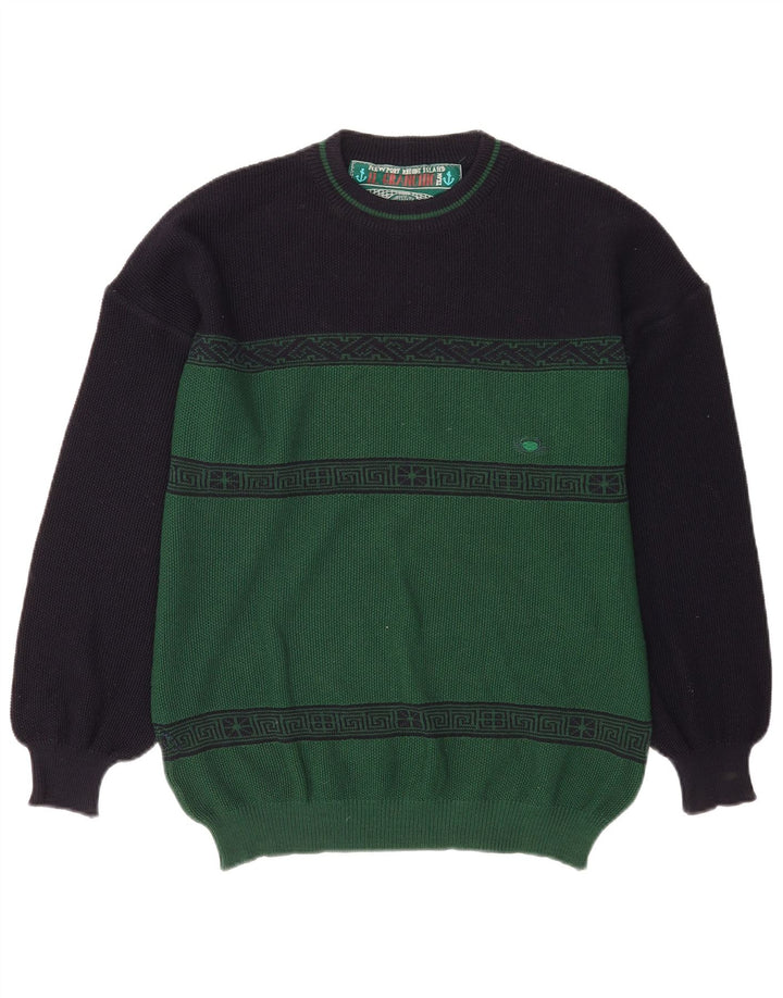 Il Granchio Herre Crew Neck Jumper Sweater Medium Green Colourblock