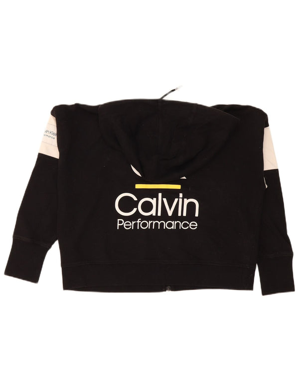 Calvin Klein Dame Oversized Crop Zip Hoodie Sweater UK 14 Medium Black