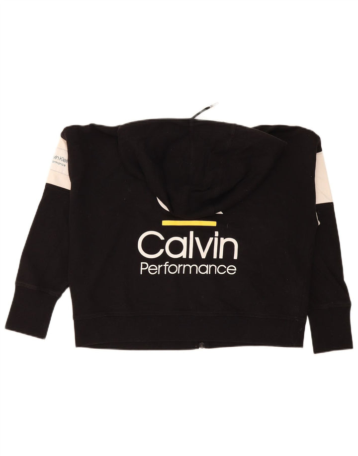 Calvin Klein Dame Oversized Crop Zip Hoodie Sweater UK 14 Medium Black