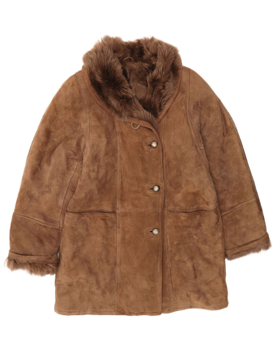 Vintage Dame Shearling Jacket IT 46 Large Brown Classic