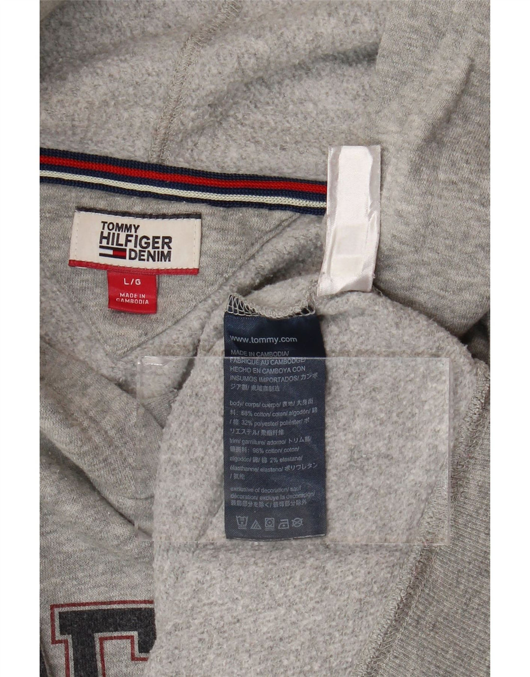 TOMMY HILFIGER Oversized grafisk hættetrøje til kvinder UK 16 Large Grå