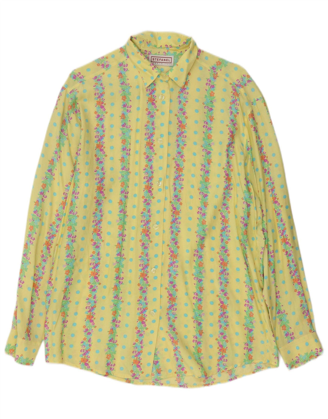 Stefanel Dameskjorte UK 16 Large Yellow Floral Rayon