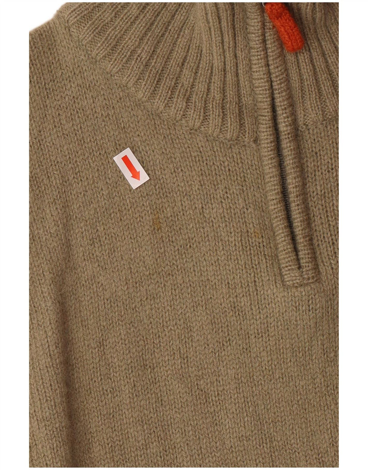 Kappa Dame Zip Neck Jumper Sweater Medium Beige Stribet Uld Klassisk