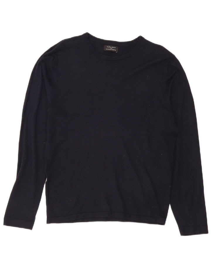 Zara Herre Boat Neck Jumper Sweater Medium Navy Blue Viscose