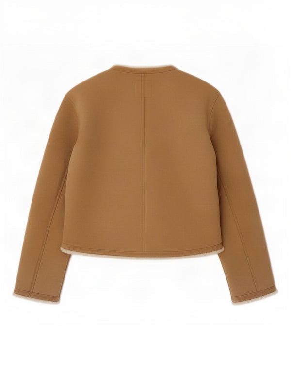 Zara Dame Oversized Sherpa Jacket UK 6 XS Brun Polyester