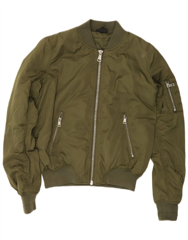Topshop Dame Polstret Bomber Jacket UK 8 Small Green Polyester
