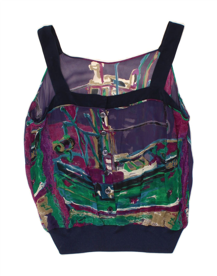 VINTAGE Womens Abstract Pattern Cami Top UK 12 Medium Navy Blue Vintage Vintage and Second-Hand Vintage from Messina Hembry 