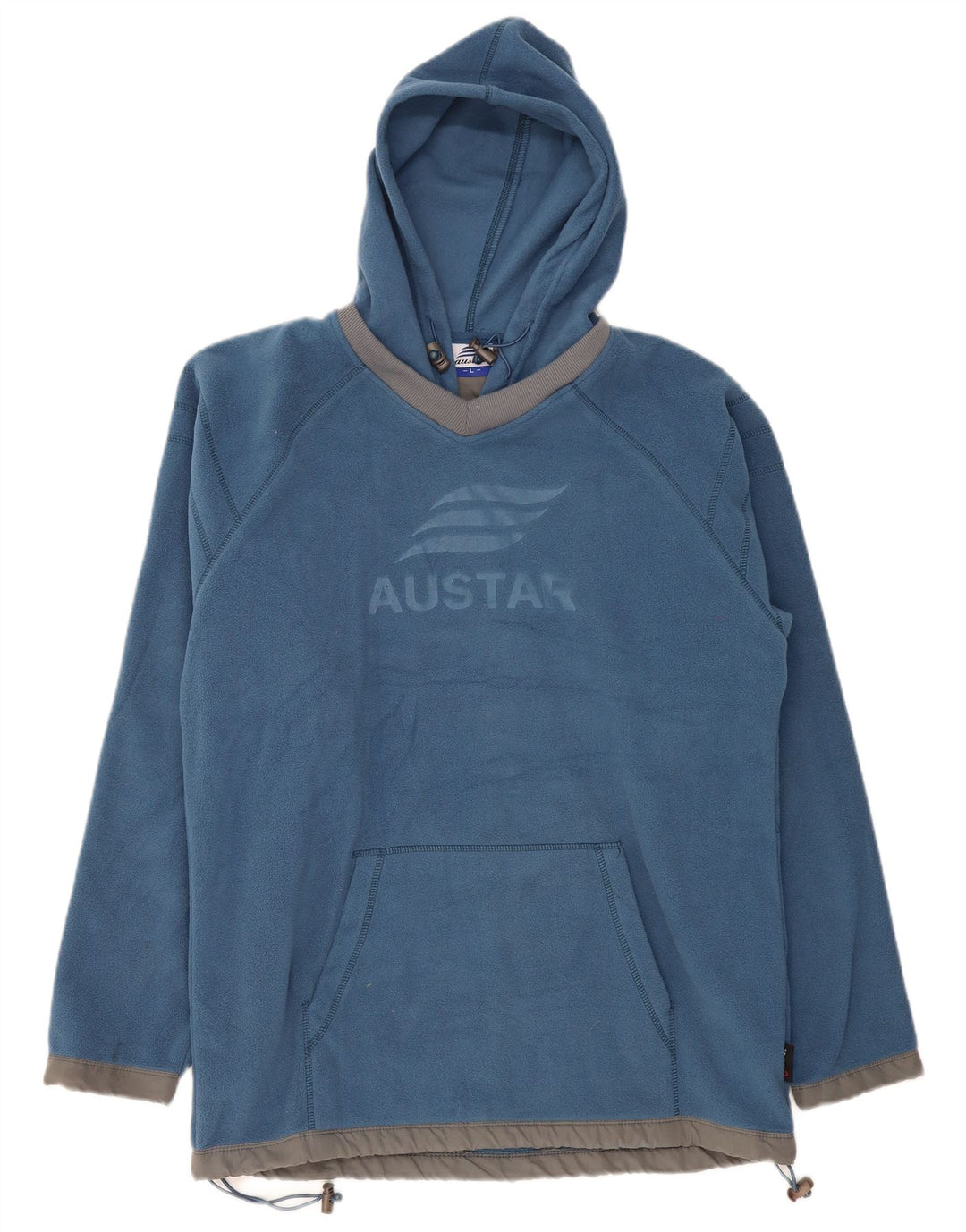 VINTAGE Herre Fleece Grafisk Hoodie Jumper Stor Blå Polyester