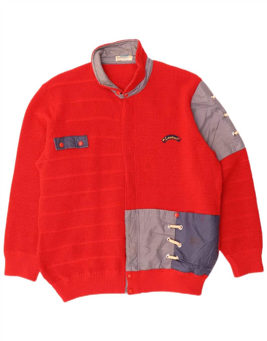 Azzurra Herre Regular Fit Cardigan Sweater Large Red Colourblock