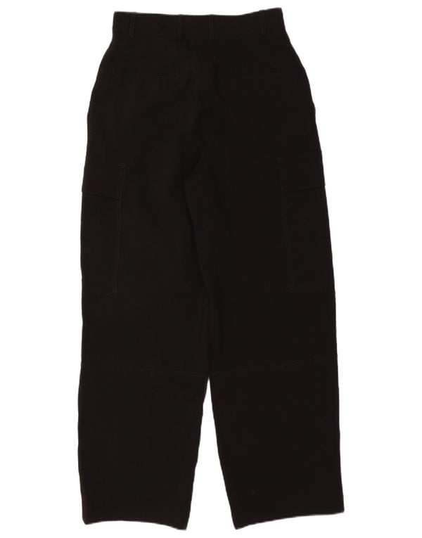Zara Dame højtaljede brede ben Cargobukser XS W24 L28 Sort polyester