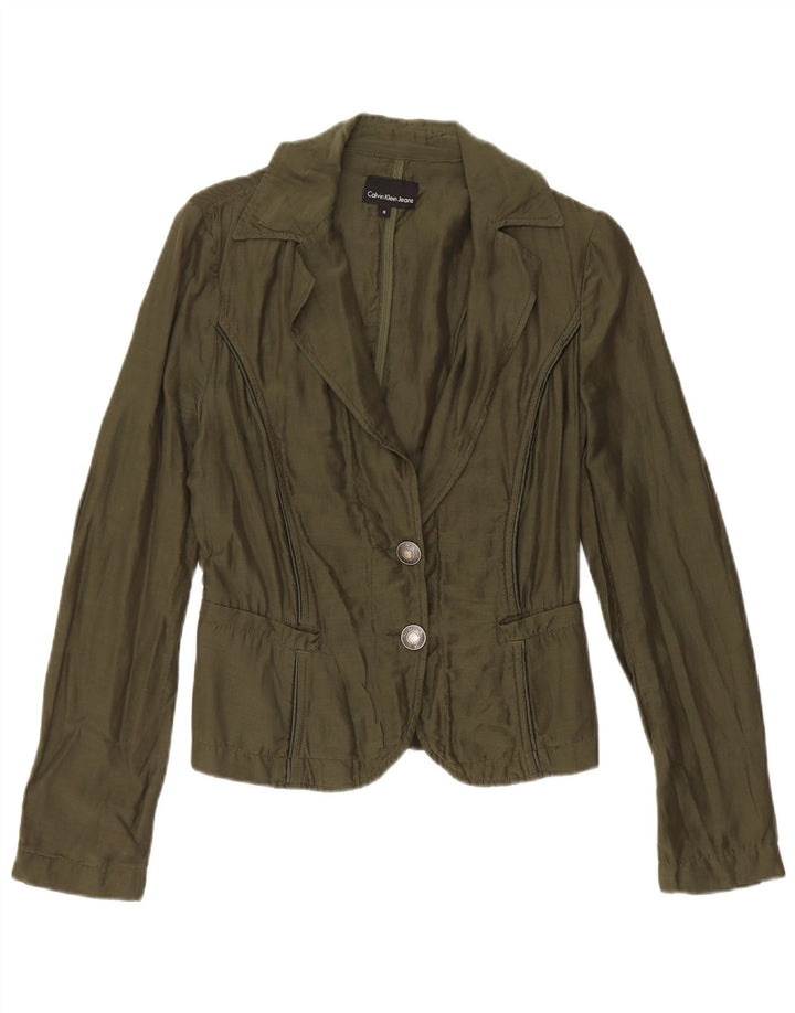 Calvin Klein Jeans Dame 2 Button Blazer Jacket UK 10 Small Green Bomuld