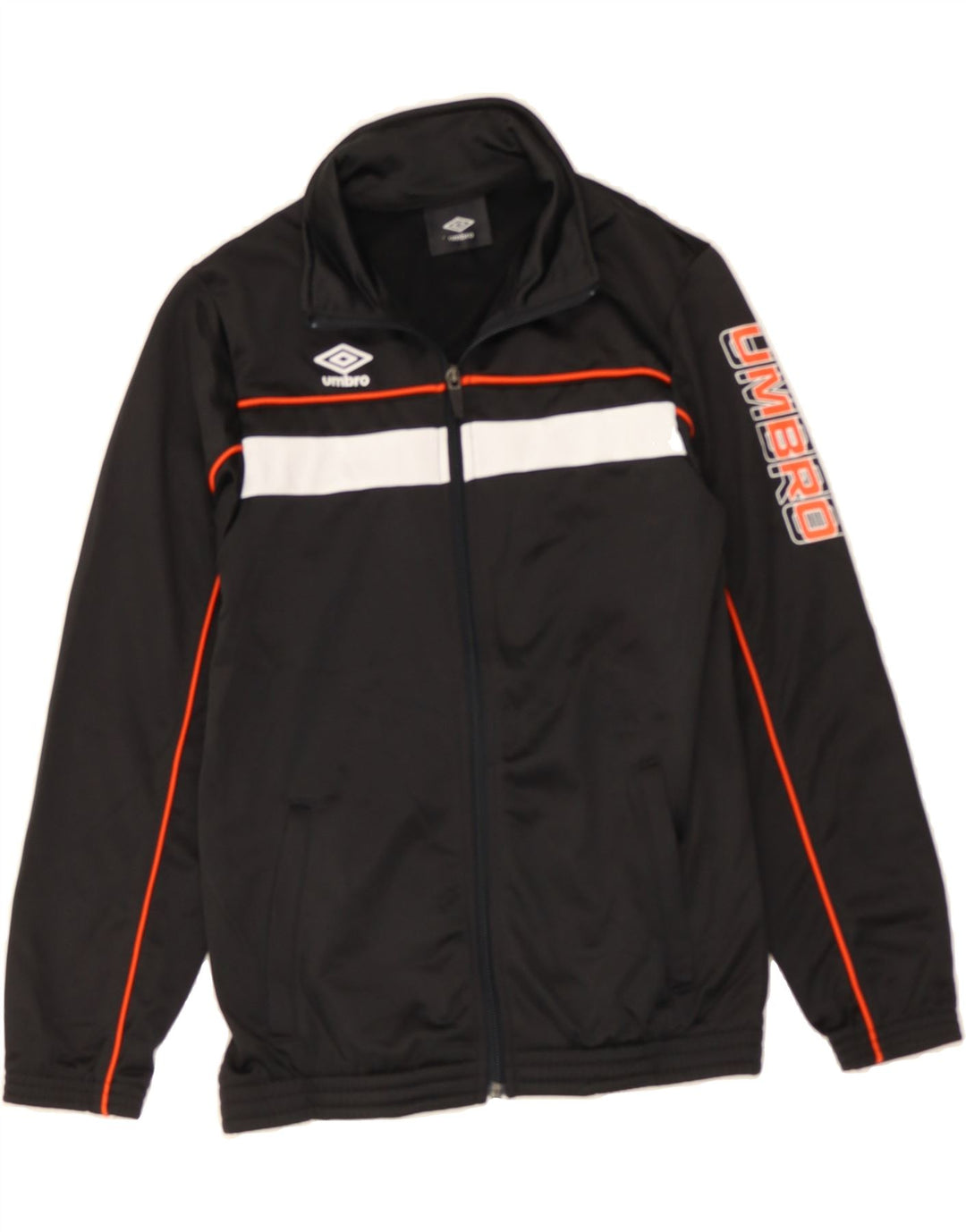 UMBRO Boys Graphic Tracksuit Top Jacket 8-9 Years Black Colourblock Vintage Umbro and Second-Hand Umbro from Messina Hembry 