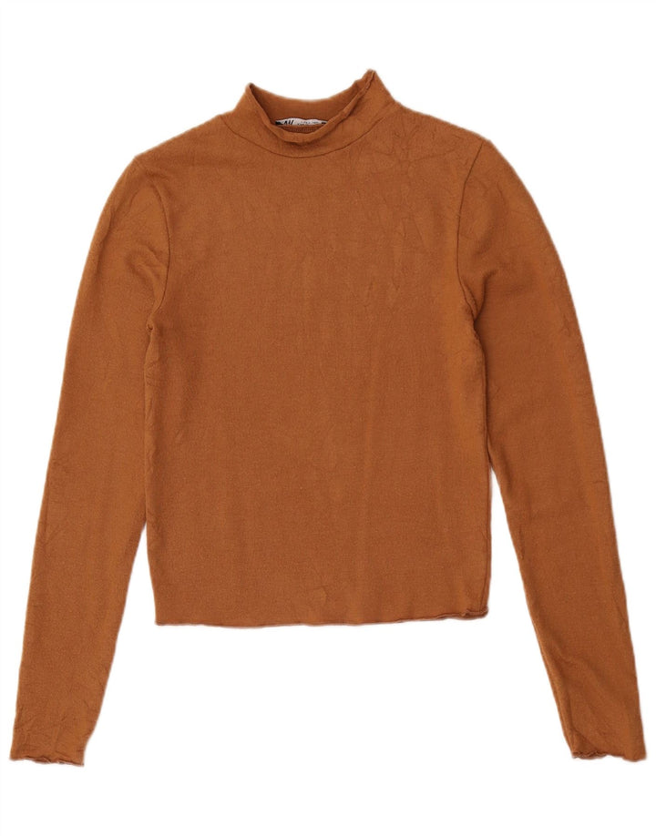 Zara Dame Crop Top Langærmet UK 8 Lille Brun