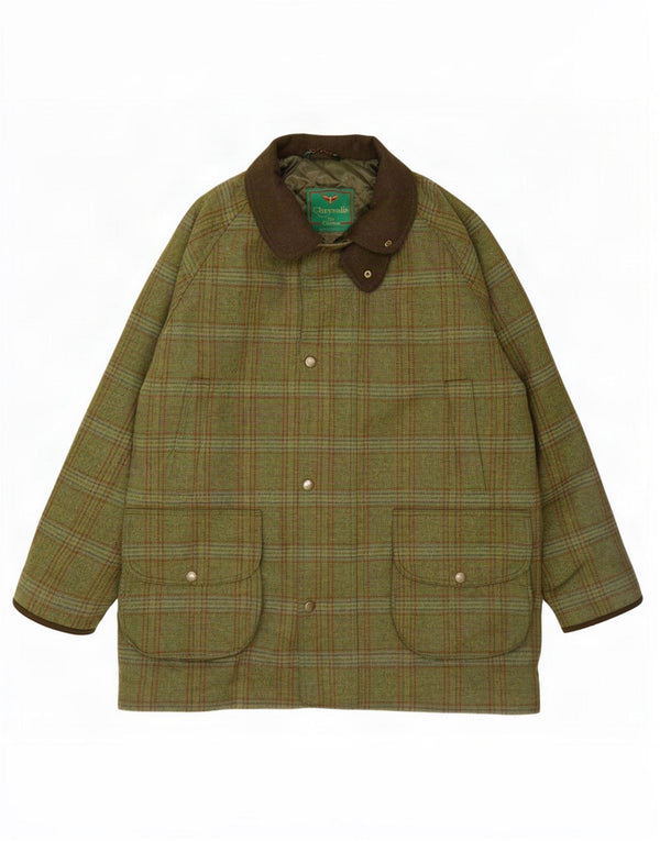 Chrysalis Herre Utility Jacket UK 44 2XL Khaki Plaid Uld