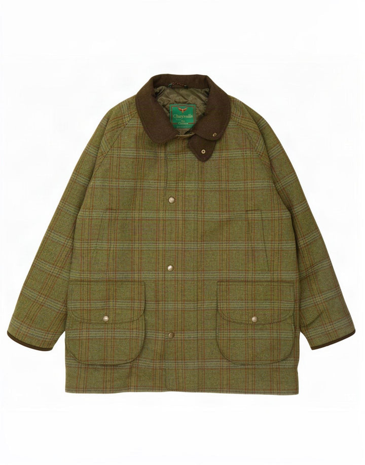 Chrysalis Herre Utility Jacket UK 44 2XL Khaki Plaid Uld