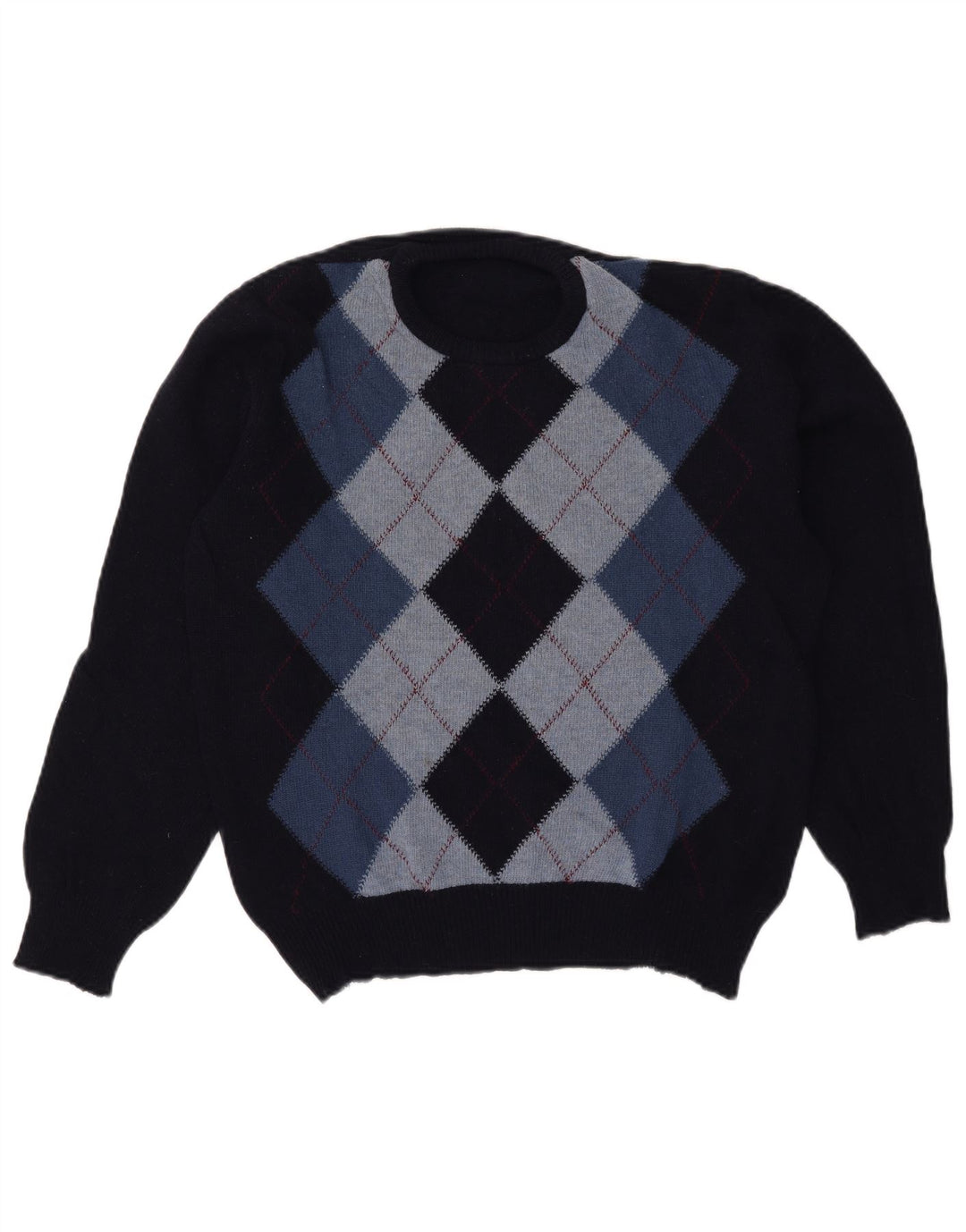 Vintage herre rund hals sweater stor marineblå Argyle/diamant