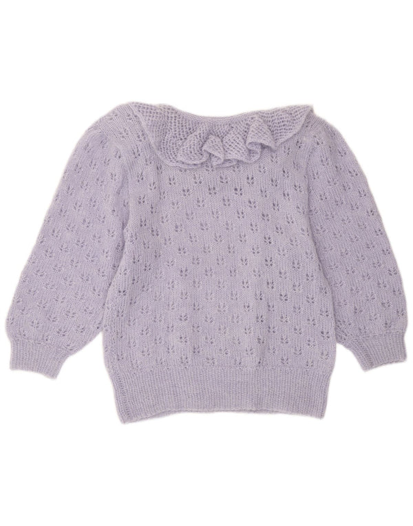 Vintage Dame Flæse Boat Neck Jumper Sweater UK 12 Medium Lilla