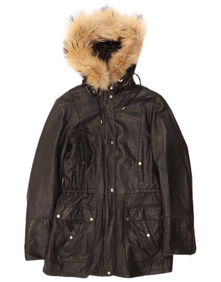 Danier Dame Hooded Læderjakke UK 8/10 Small Black Læder