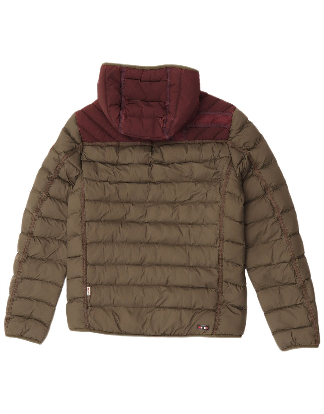 Napapijri Herre hættepolstret jakke UK 38 Medium Khaki Colourblock