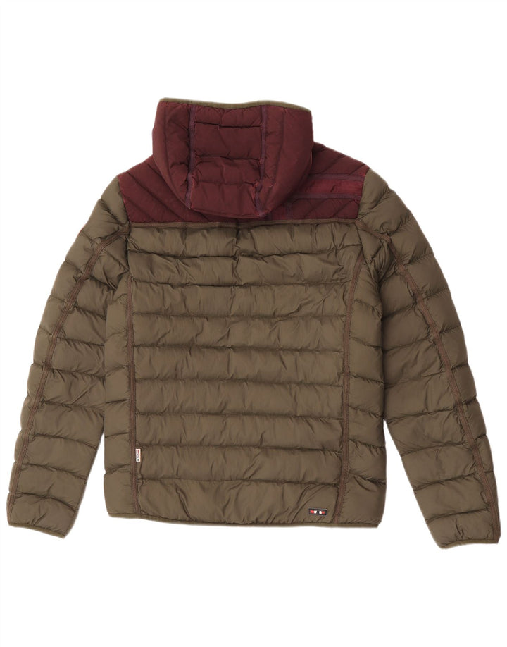 Napapijri Herre hættepolstret jakke UK 38 Medium Khaki Colourblock