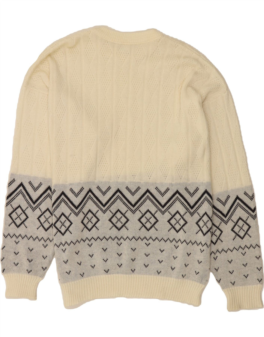 VINTAGE Mens Crew Neck Jumper Sweater Large Off White Fair Isle Wool Vintage Vintage and Second-Hand Vintage from Messina Hembry 