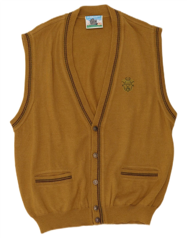 Vintage herre ærmeløs cardigan sweater Medium Khaki Wool