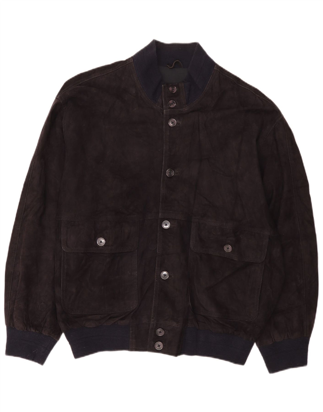 Vintage herre ruskind Loose Fit bomberjakke IT 48 Medium marineblåt læder