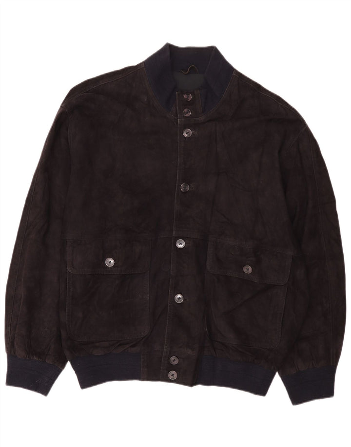 Vintage herre ruskind Loose Fit bomberjakke IT 48 Medium marineblåt læder