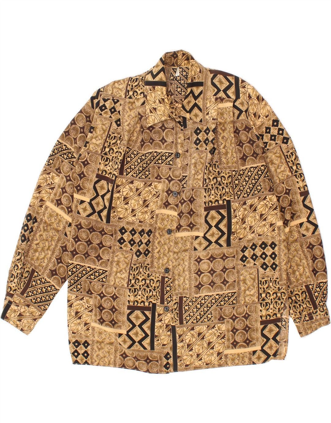 VINTAGE Womens Shirt UK 16 Large  Brown Patchwork Polyester Vintage Vintage and Second-Hand Vintage from Messina Hembry 