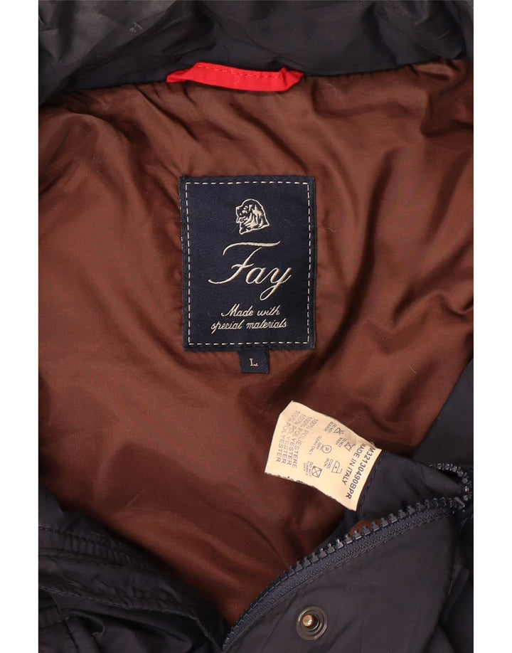 FAY Herre hættepolstret jakke UK 40 Large Navy Blue Polyester