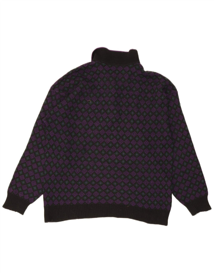 Vintage Herre Polo Neck Jumper Sweater Medium Flerfarvet Geometrisk