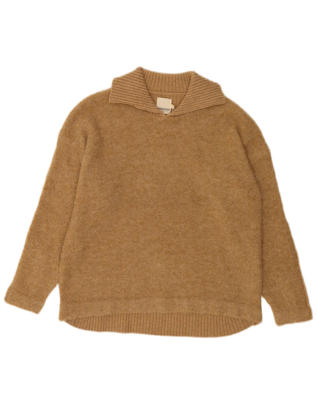 Indi & Cold Womens Oversized Polo Neck Jumper Sweater UK16 Stor Beige Uld
