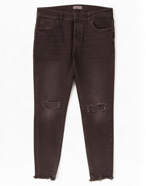 Zara Mens Distressed Skinny Jeans EU 44 Large W34 L28 Sort Bomuld