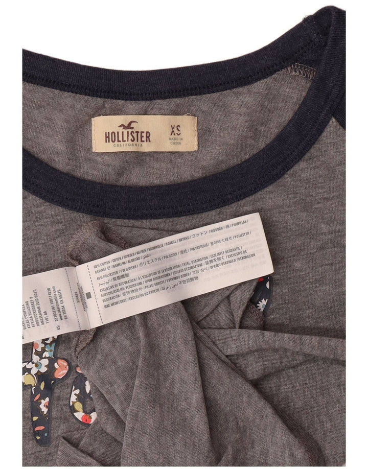 HOLLISTER Grafisk T-shirt top til kvinder UK 6 XS Grå Colourblock Bomuld
