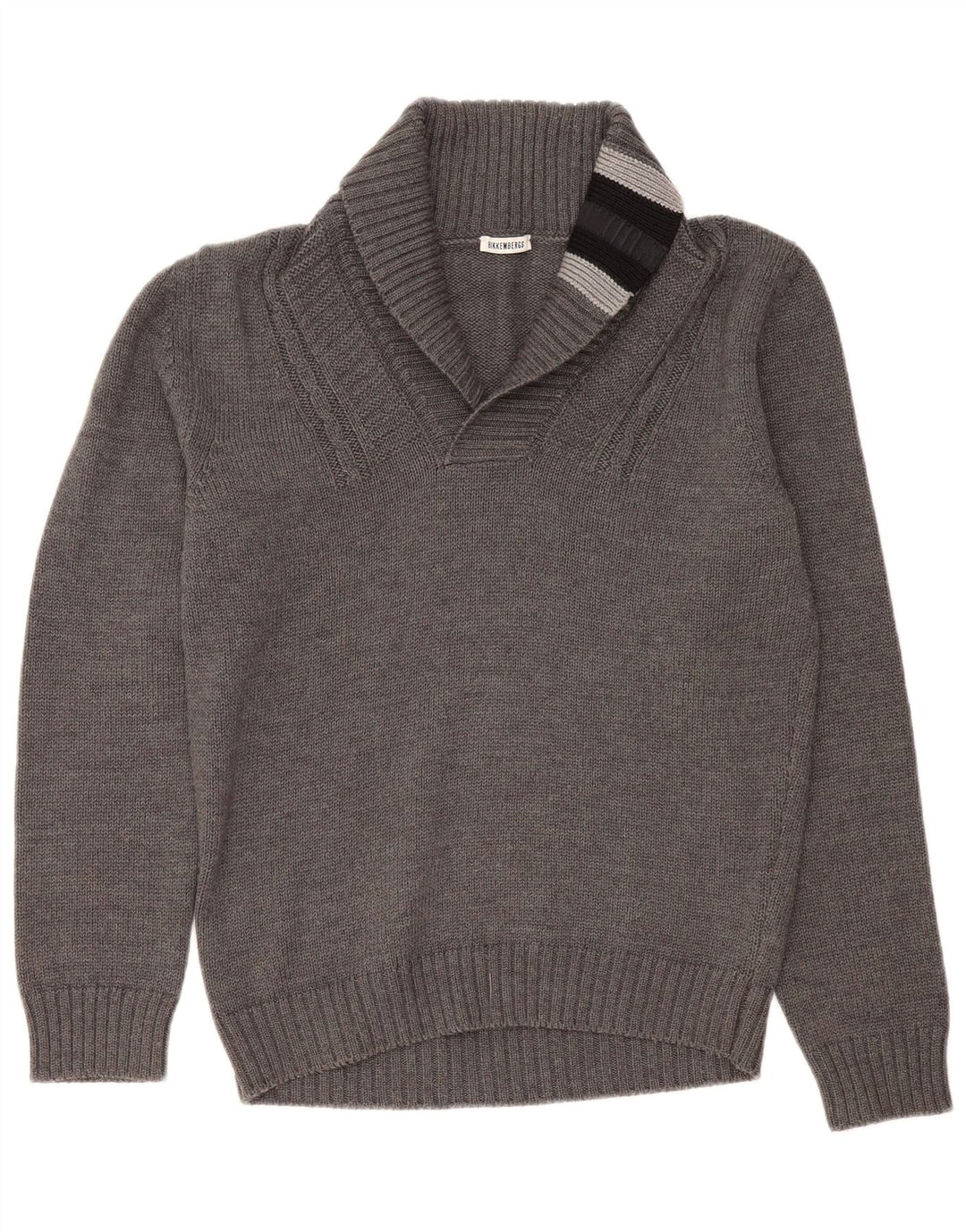 Bikkembergs Herre Shawl Neck Jumper Sweater Large Grå Colourblock Uld