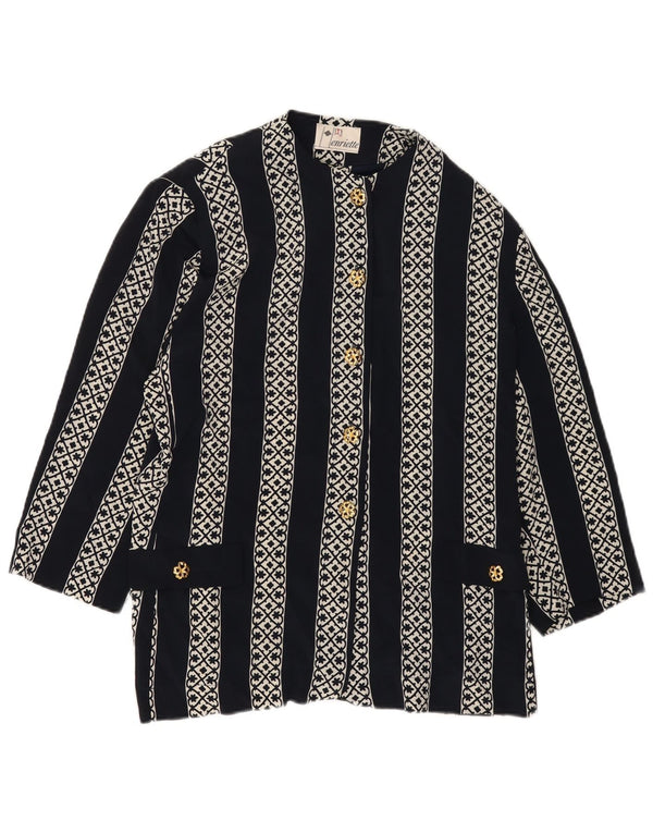 Vintage damebluse med 3/4 ærmer IT 52 2XL sortstribet polyester