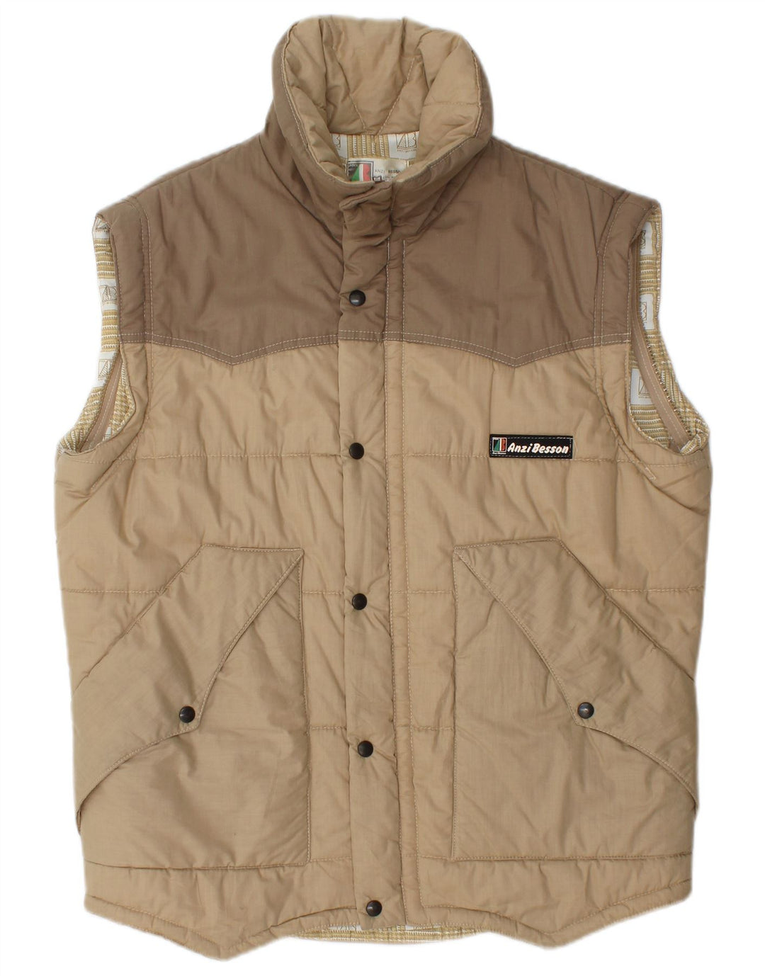 Anzi Besson Herre Polstret Gilet IT 50 Stor Beige Colourblock Bomuld