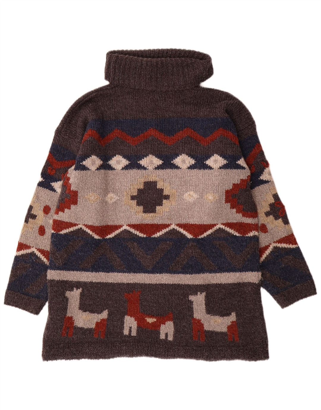 Vintage Herre rullehals sweater One Size Grå Geometrisk akryl