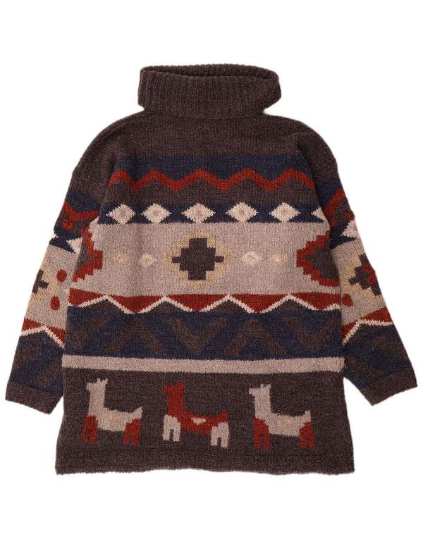 Vintage Herre rullehals sweater One Size Grå Geometrisk akryl