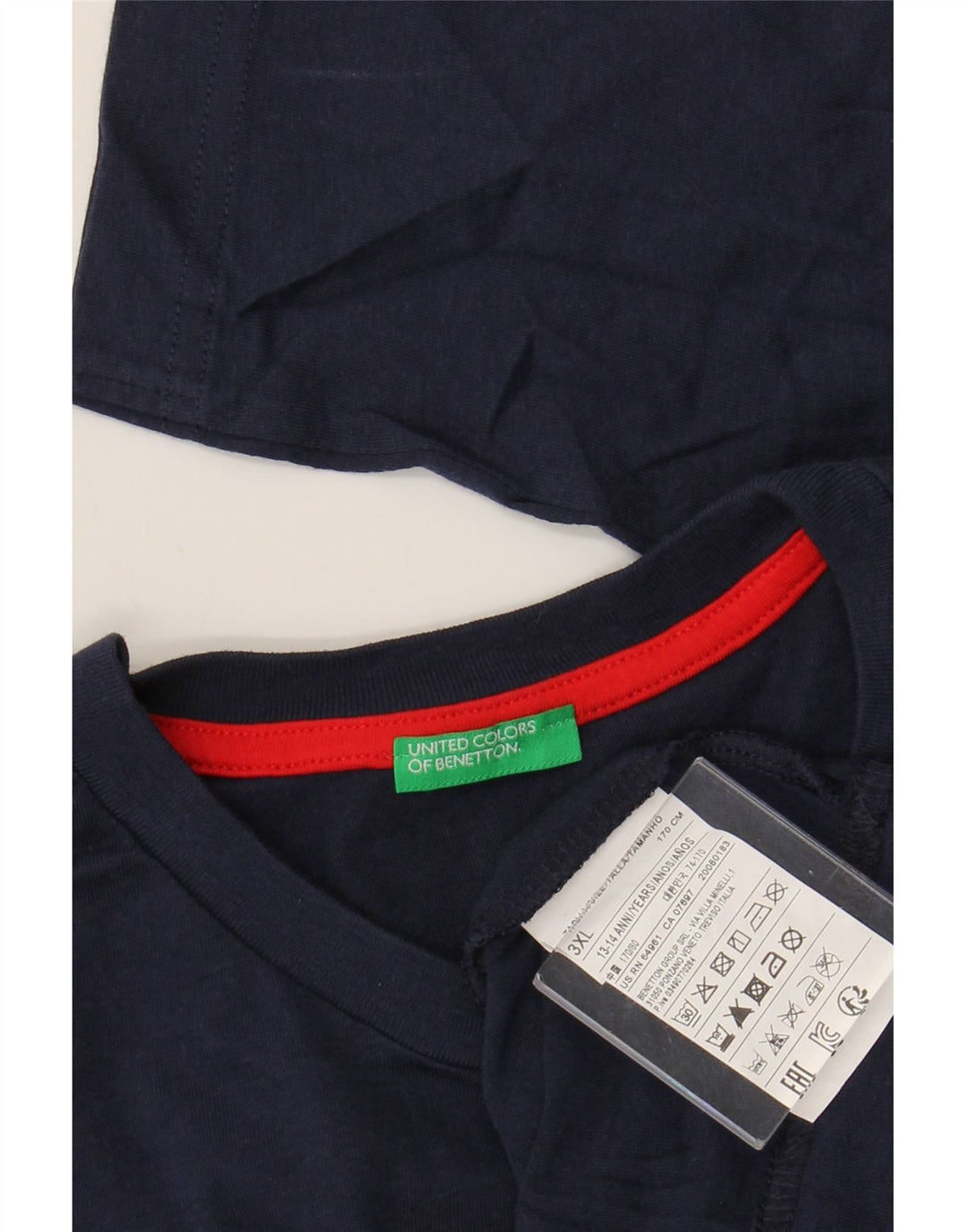 BENETTON drenge grafisk top langærmet 13-14 år 3XL marineblå bomuld