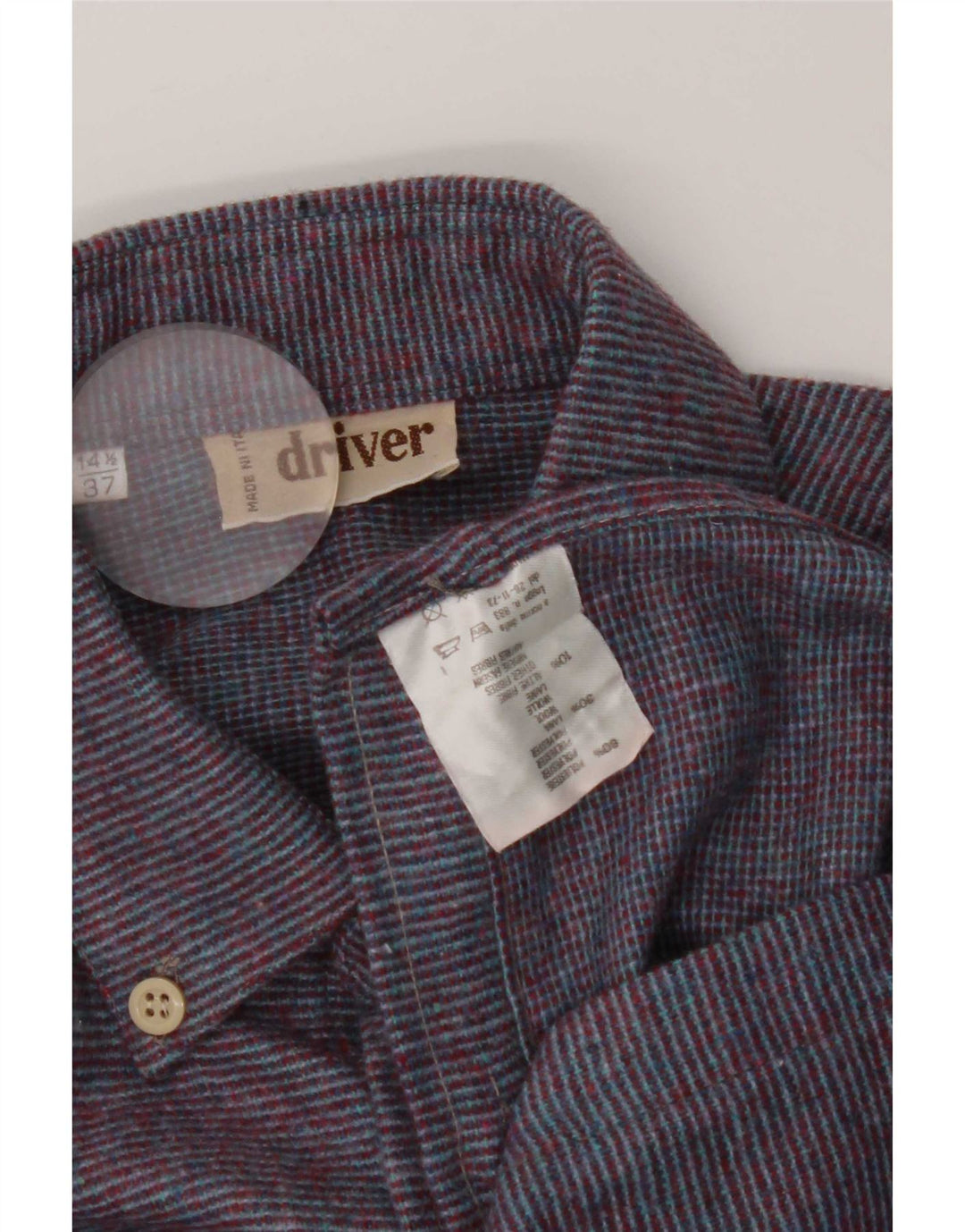 Vintage herre flannel skjorte str. 37 14 1/2 Lille lilla stribet polyester