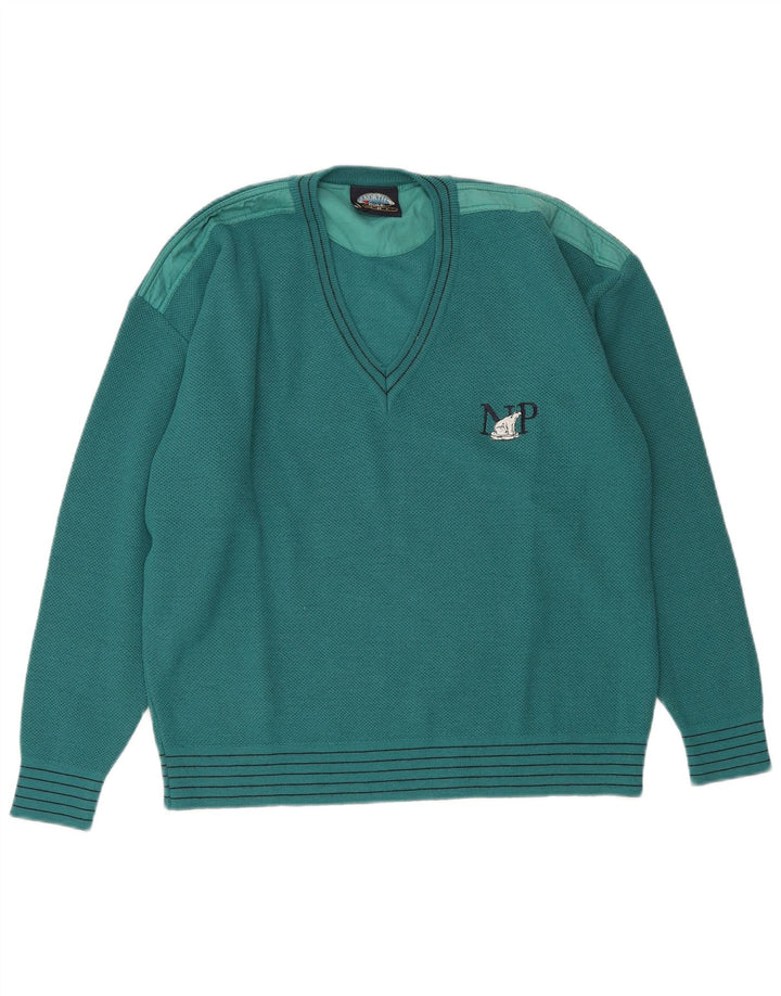 North Pole Herre V-hals Regular Fit Jumper Sweater Medium Grøn uld