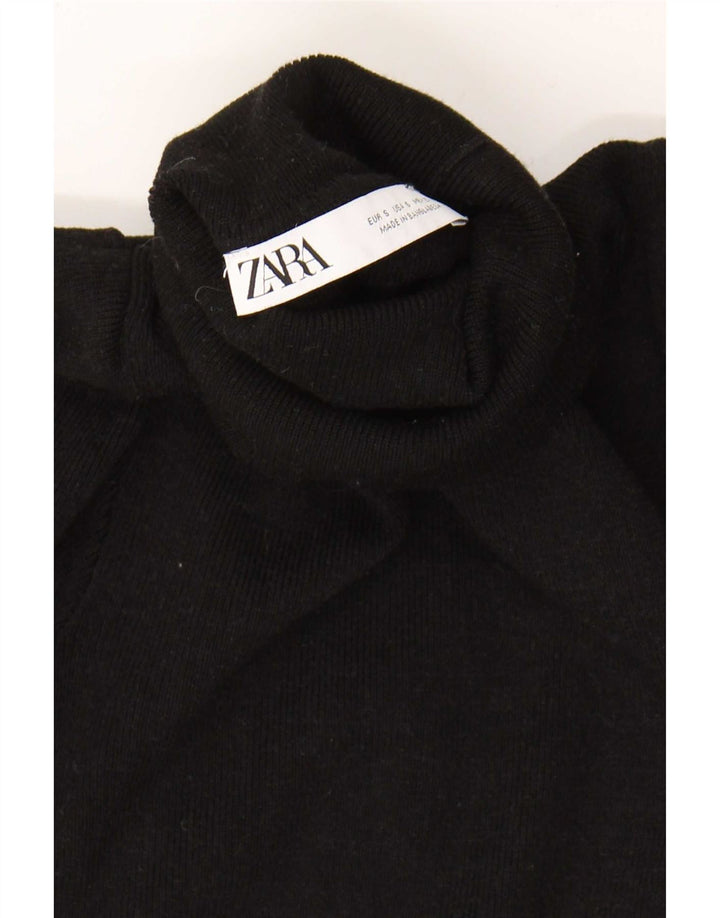 Zara Womens Crop Bluse Top UK 8 Small Black Viscose