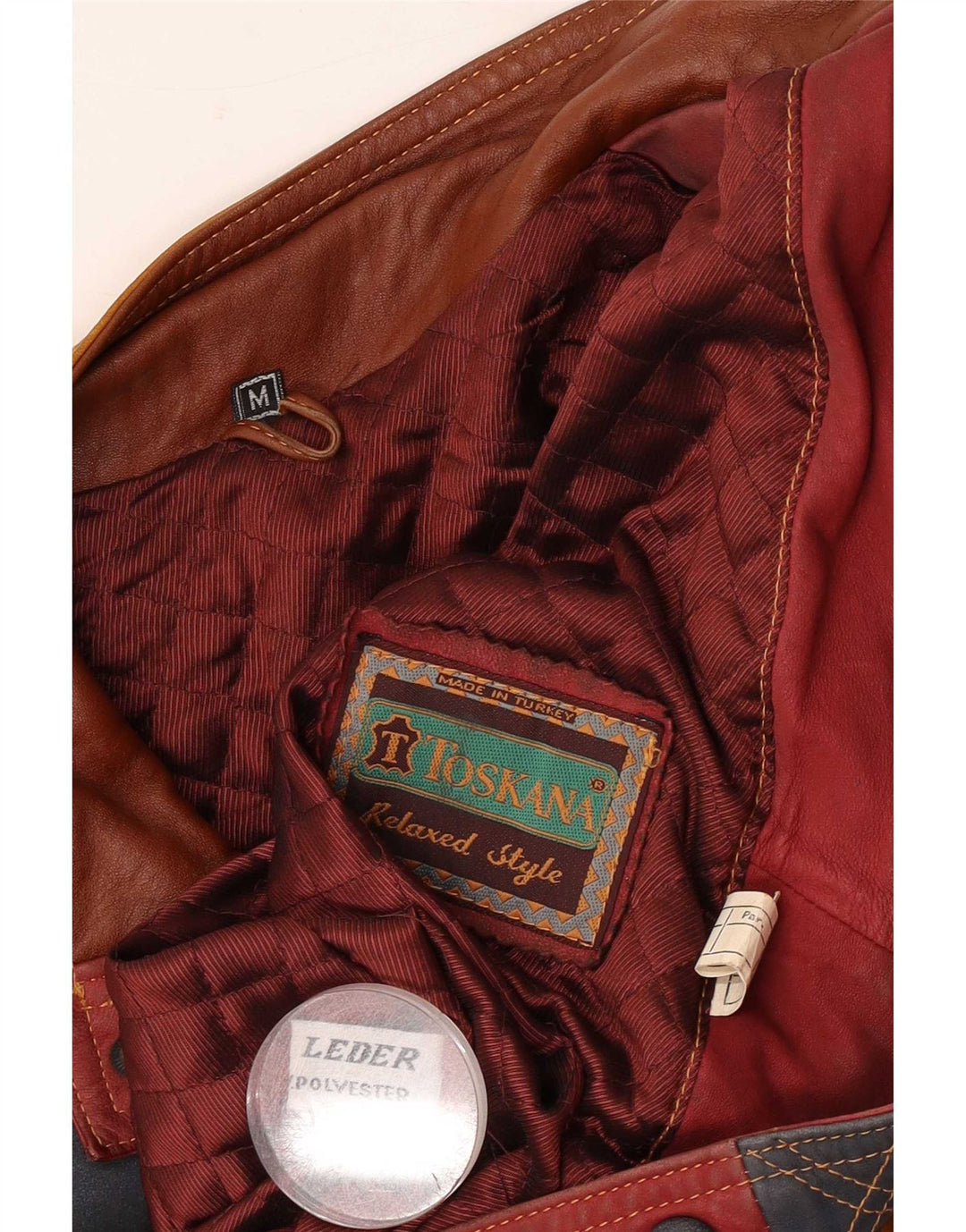 Toskana Herre Læderjakke UK 38 Medium Rød Colourblock Læder