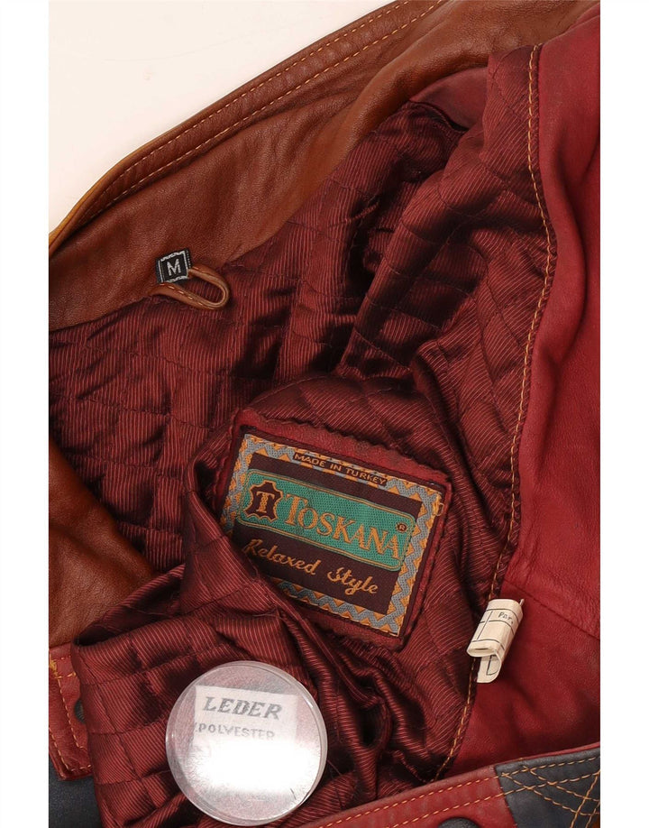 Toskana Herre Læderjakke UK 38 Medium Rød Colourblock Læder
