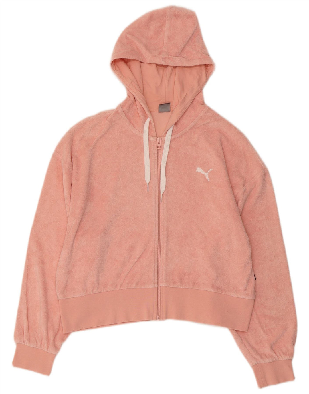 PUMA Womens Crop Velour Hættetrøje Sweater UK 14 Large Pink