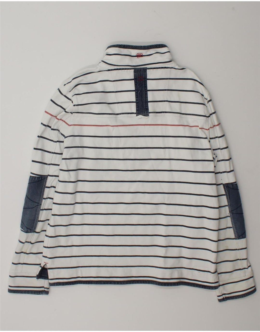 Fedt ansigt herre lynlås-hals sweater jumper stor hvid stribet bomuld